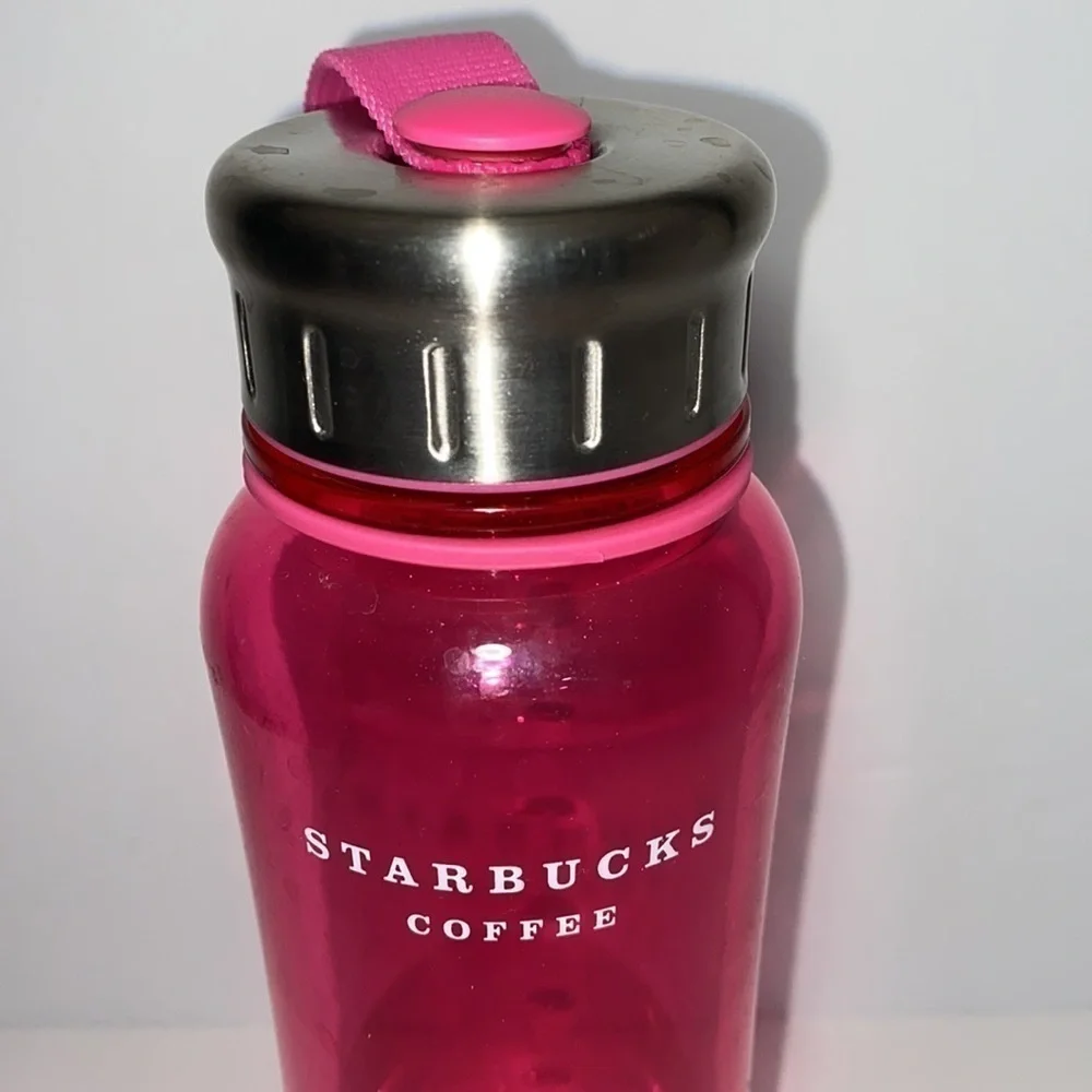 Starbucks pink tumbler screw top nylon strap 18 oz metal plastic preowned 2006